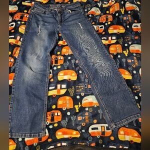 Blue Straight Leg Jeans with Distressed Wash